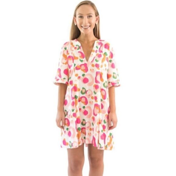 Emily McCarthy Savannah Caftan Dress in Spring Mix Spot Cheetah XS - Picture 1 of 7